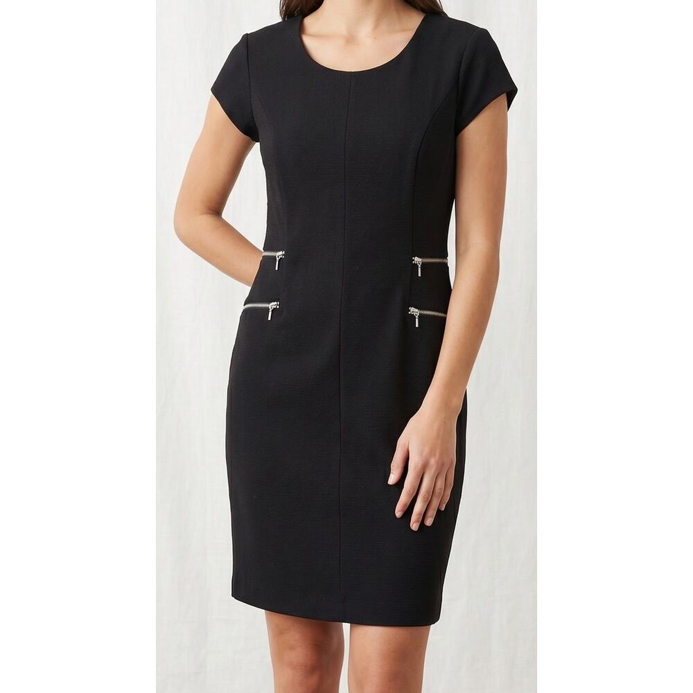 Dressbarn Size 4 Black Sheath Dress Zipper Details Polyester Spandex